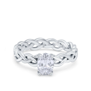 Celtic Weave Braided Style Oval Wedding Ring Simulated Cubic Zirconia 925 Sterling Silver